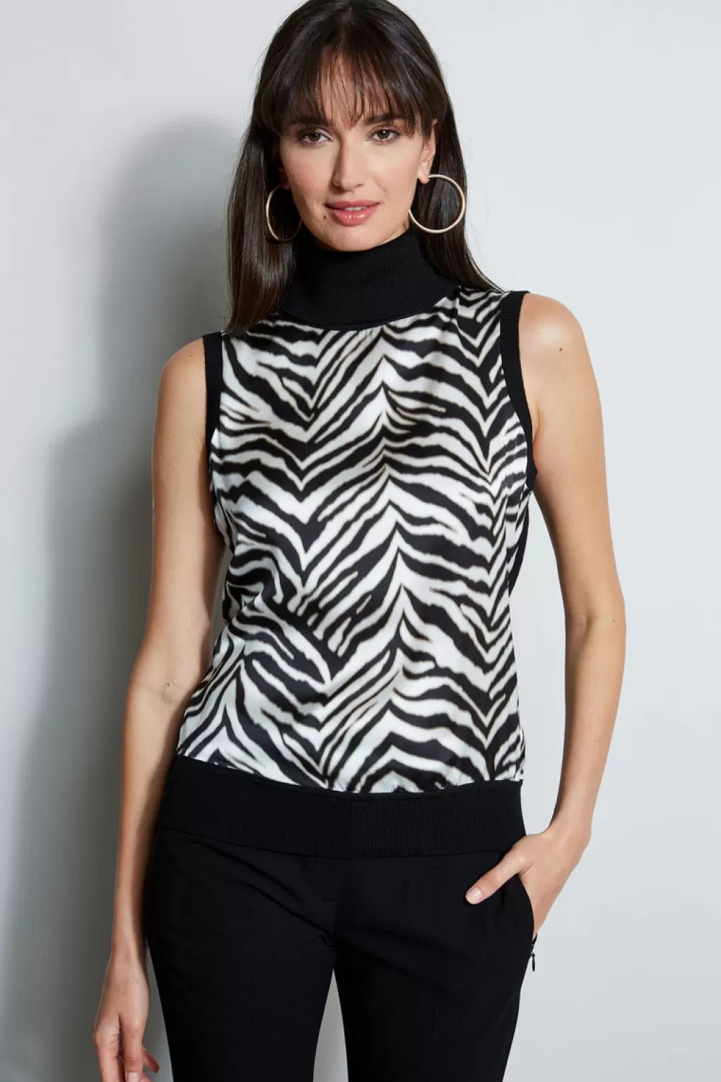 Hot Elie Tahari Silk Zebra Print Sweater BLACK