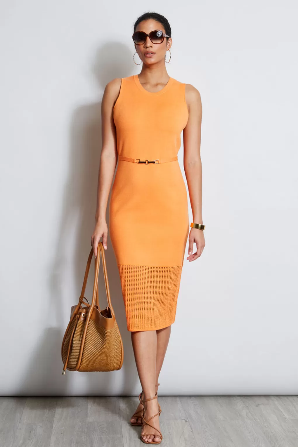 Cheap Elie Tahari Sleeveless Belted Sweater Dress SUNRISE