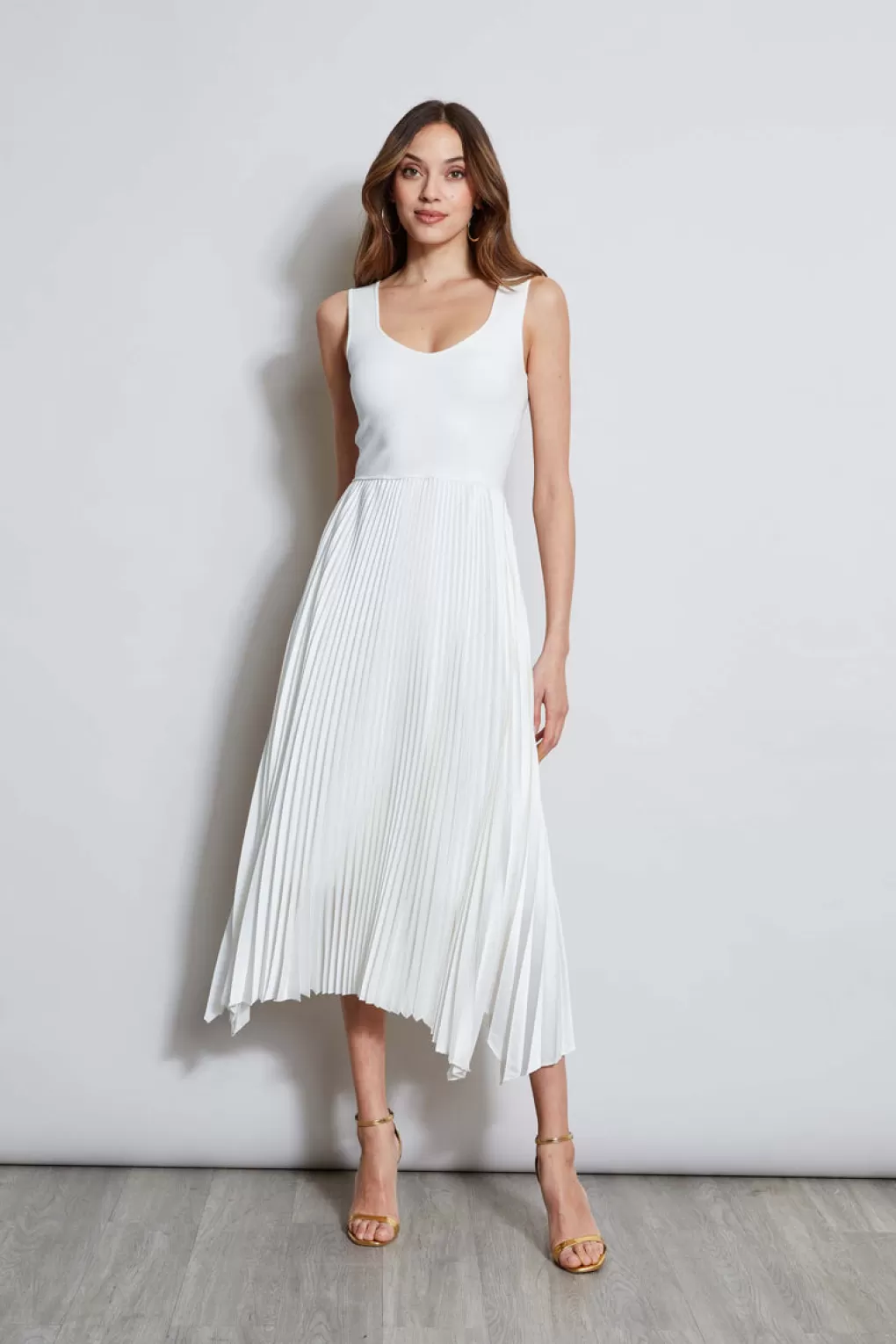 Hot Elie Tahari Sleeveless Contour Pleated Midi Dress Sky White