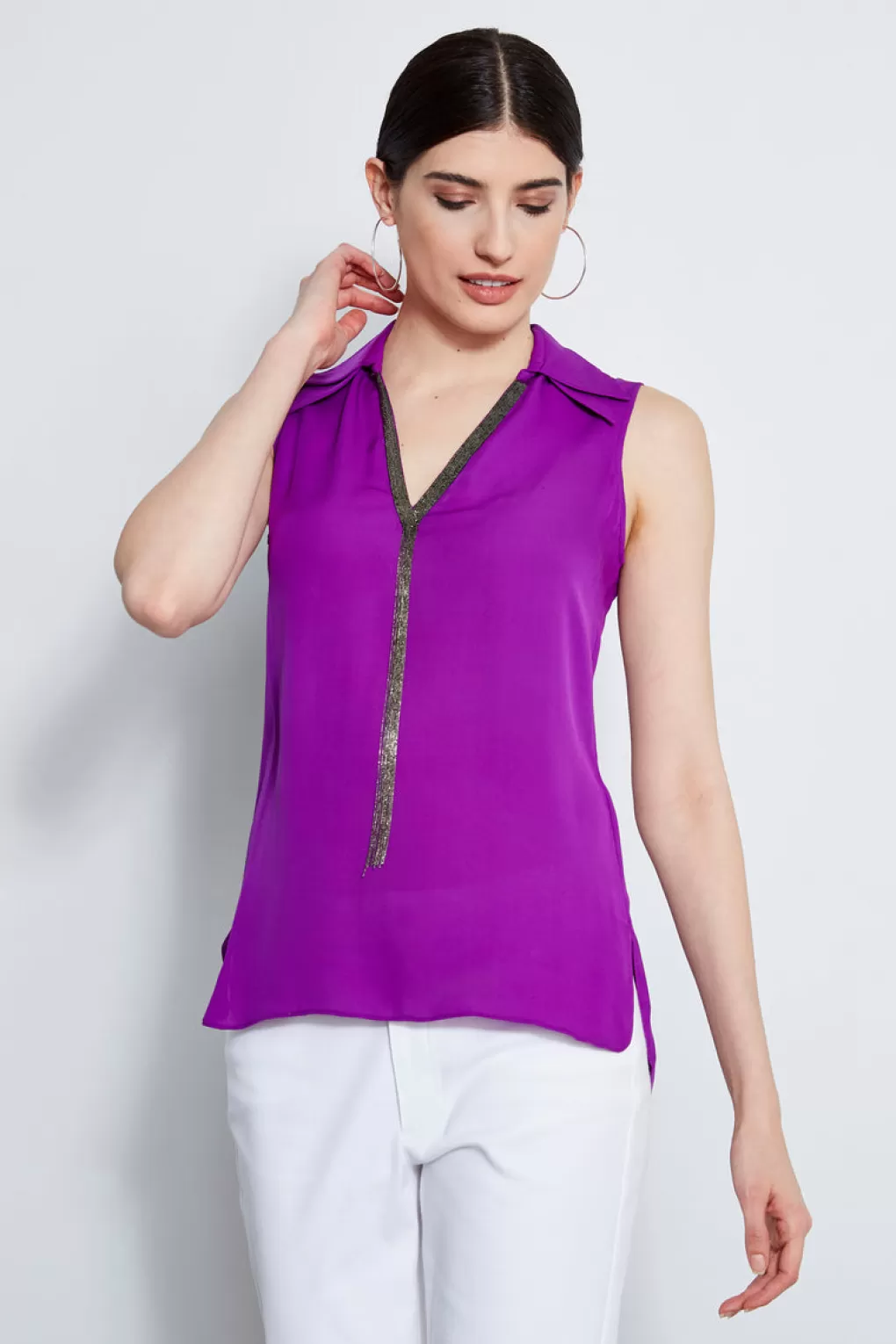 Flash Sale Elie Tahari Sleeveless Silk Chain Collar Shirt WILD BERRY