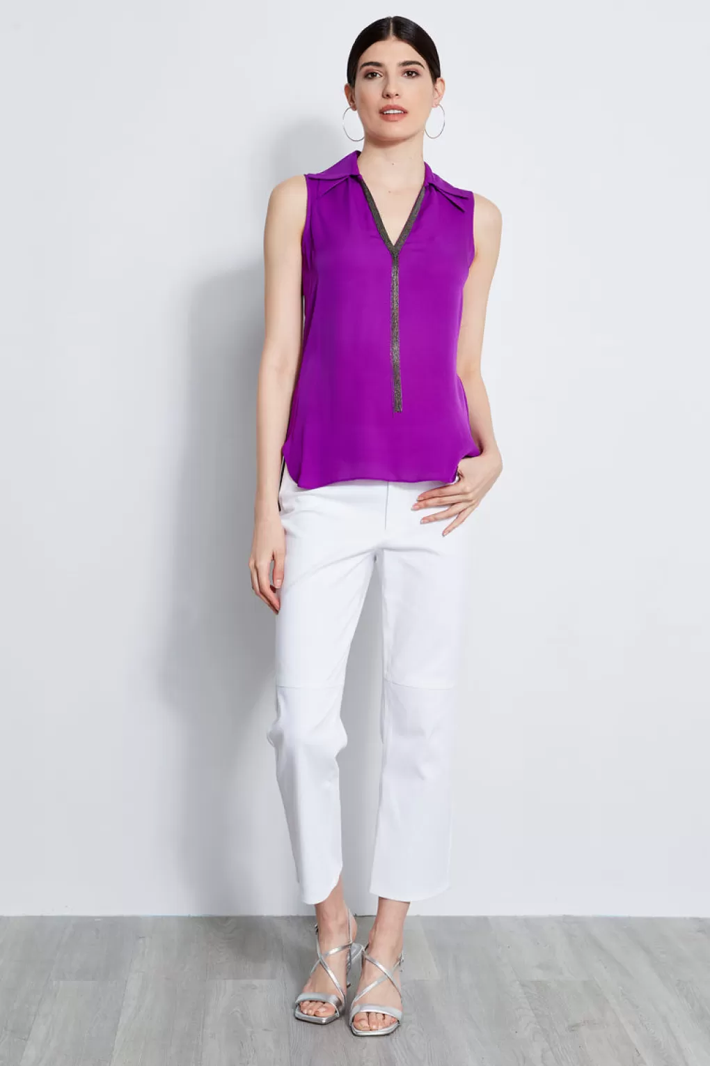 Flash Sale Elie Tahari Sleeveless Silk Chain Collar Shirt WILD BERRY