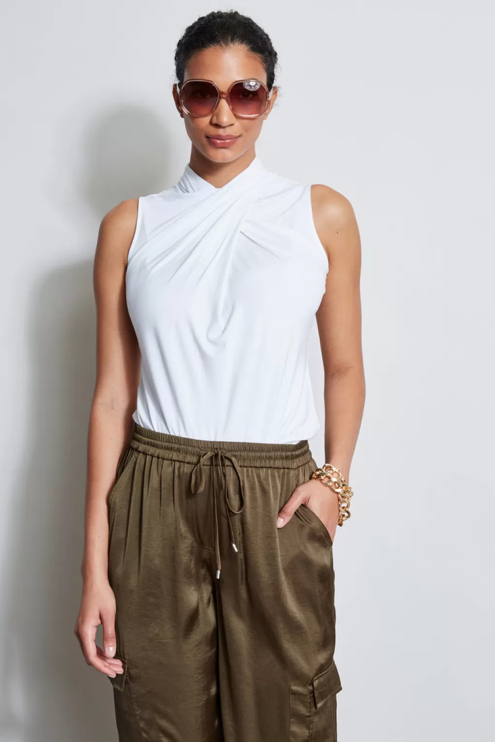 Discount Elie Tahari Sleeveless Twist Knit WHITE