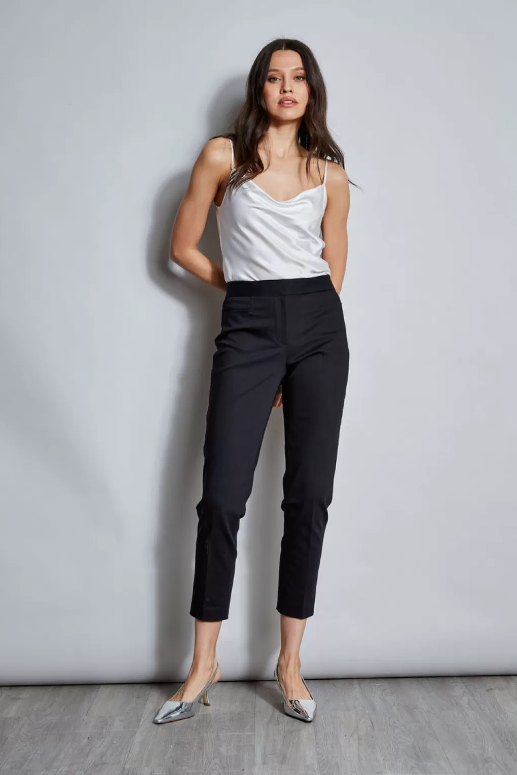 Shop Elie Tahari Slim Cotton Pocket Pant BLACK