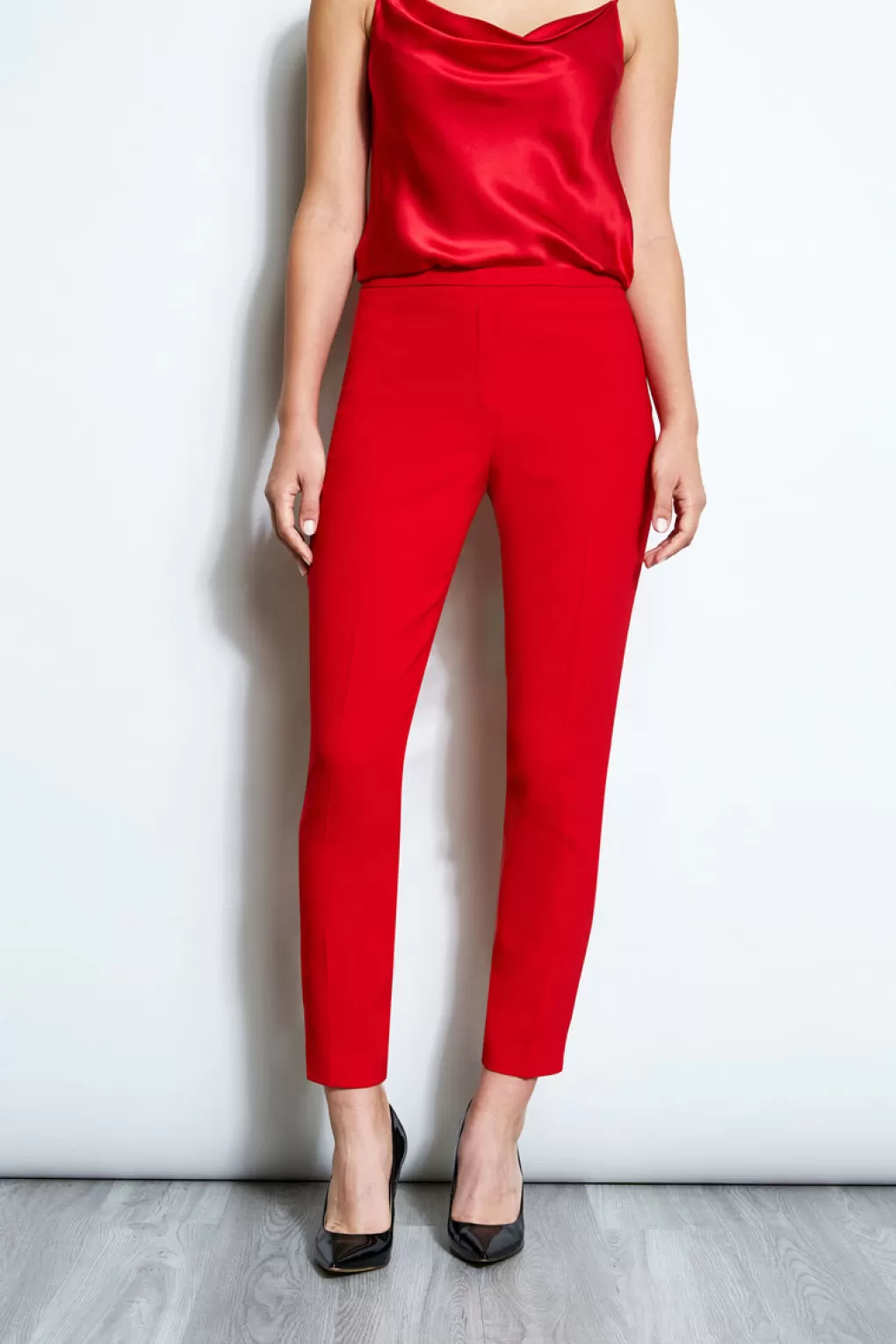 Online Elie Tahari Slim Fit Crepe Pant FLAME RED