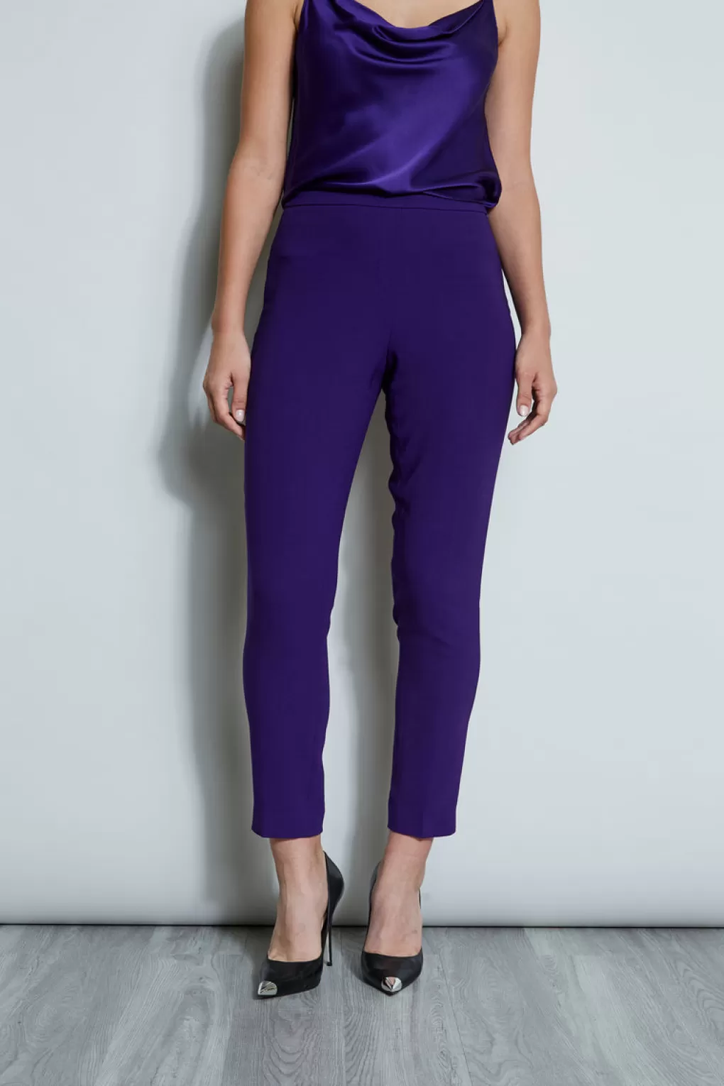 Online Elie Tahari Slim Fit Crepe Pant WINTER PLUM