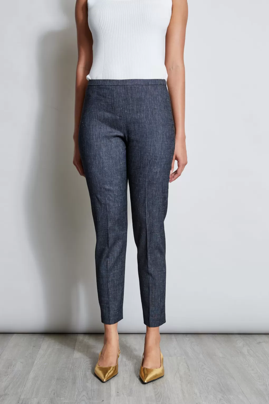 New Elie Tahari Slim Linen Pant DENIM