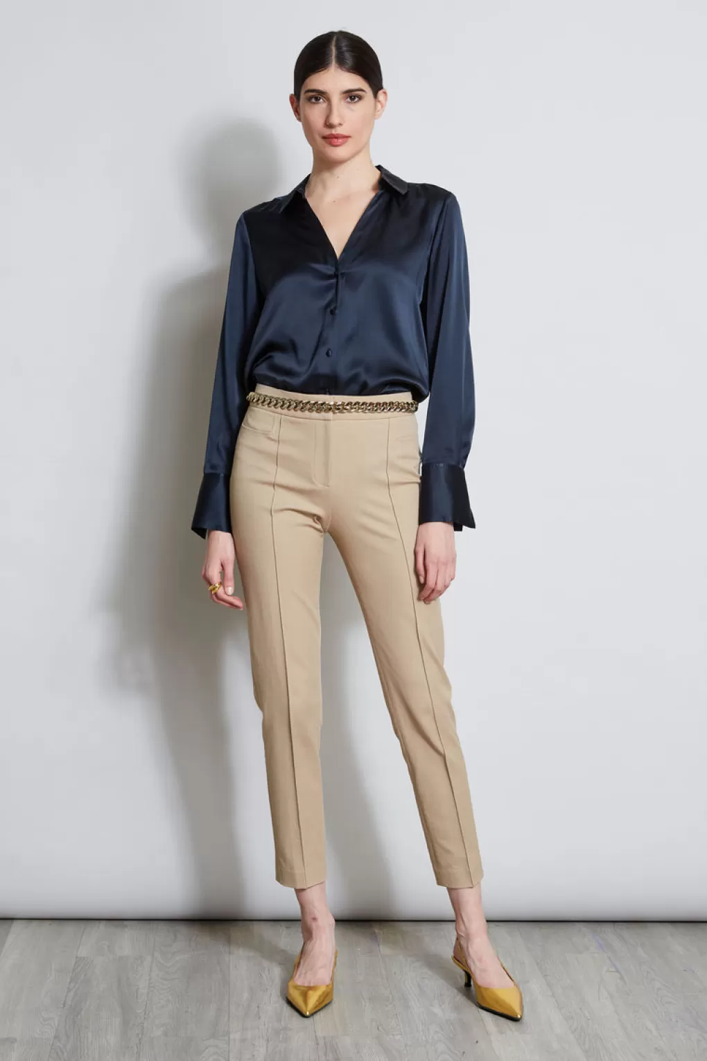 Clearance Elie Tahari Slim Pintuck Pant RATTAN