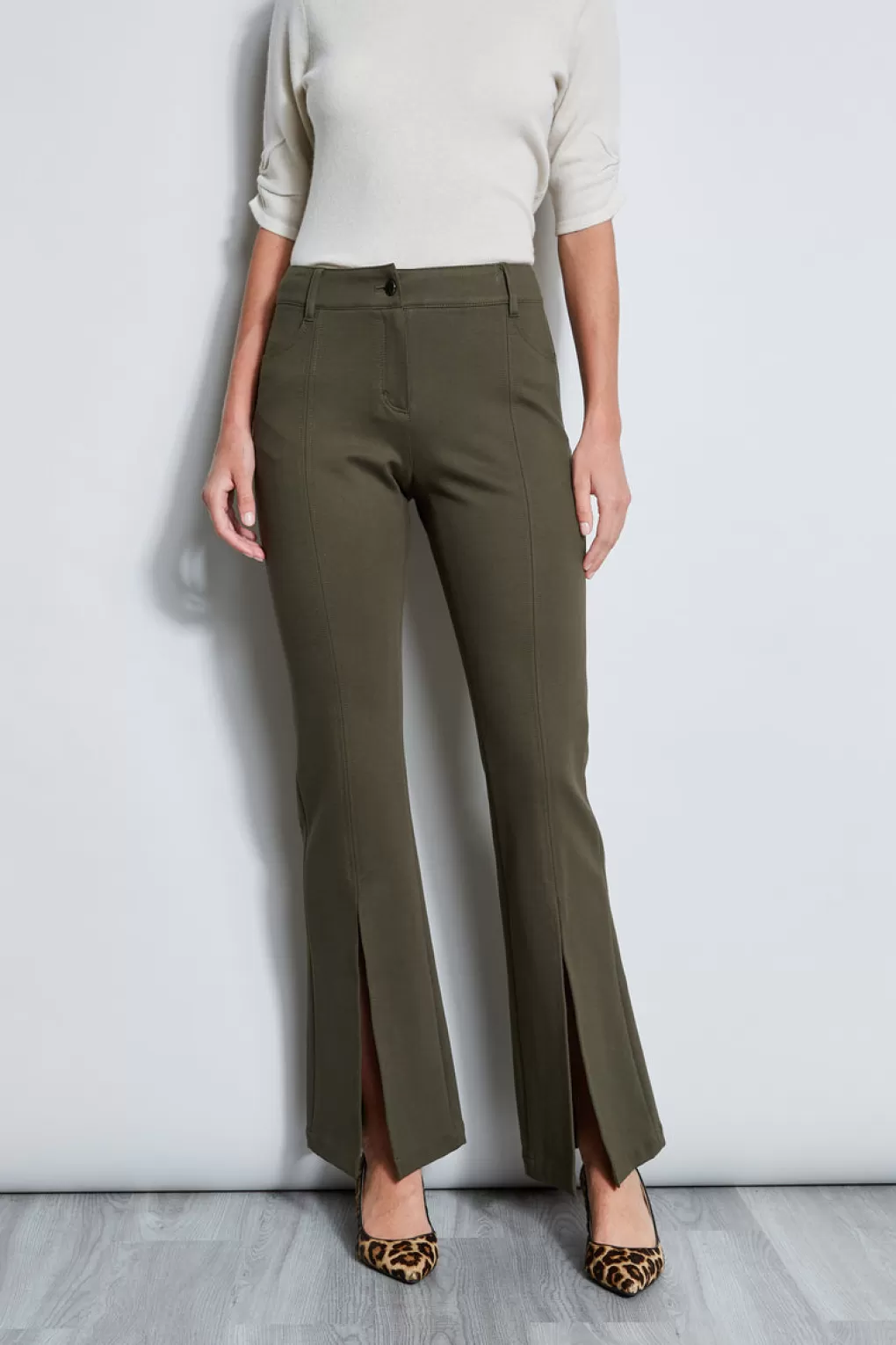 Store Elie Tahari Slit Front Knit Pant OLIVE