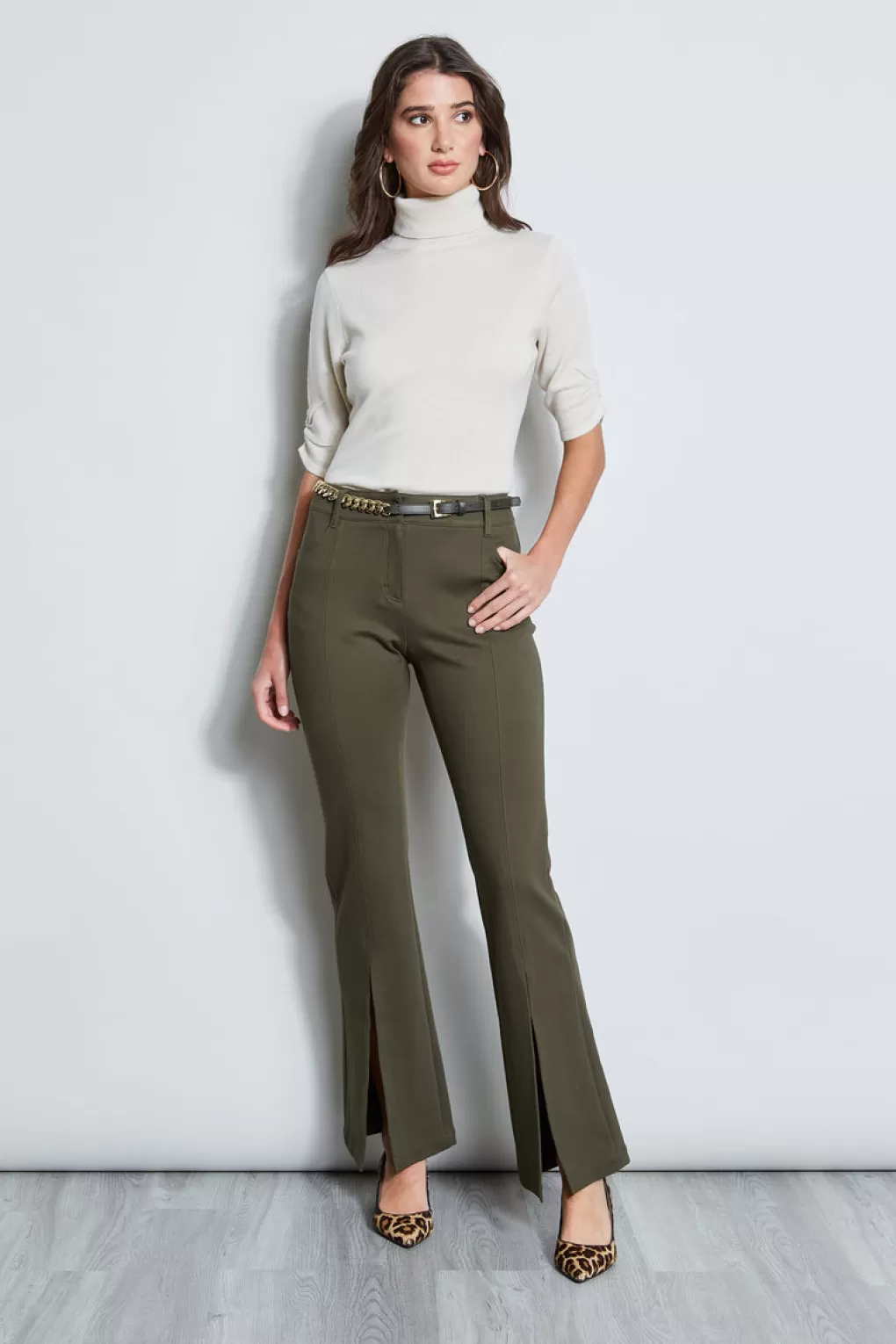 Store Elie Tahari Slit Front Knit Pant OLIVE