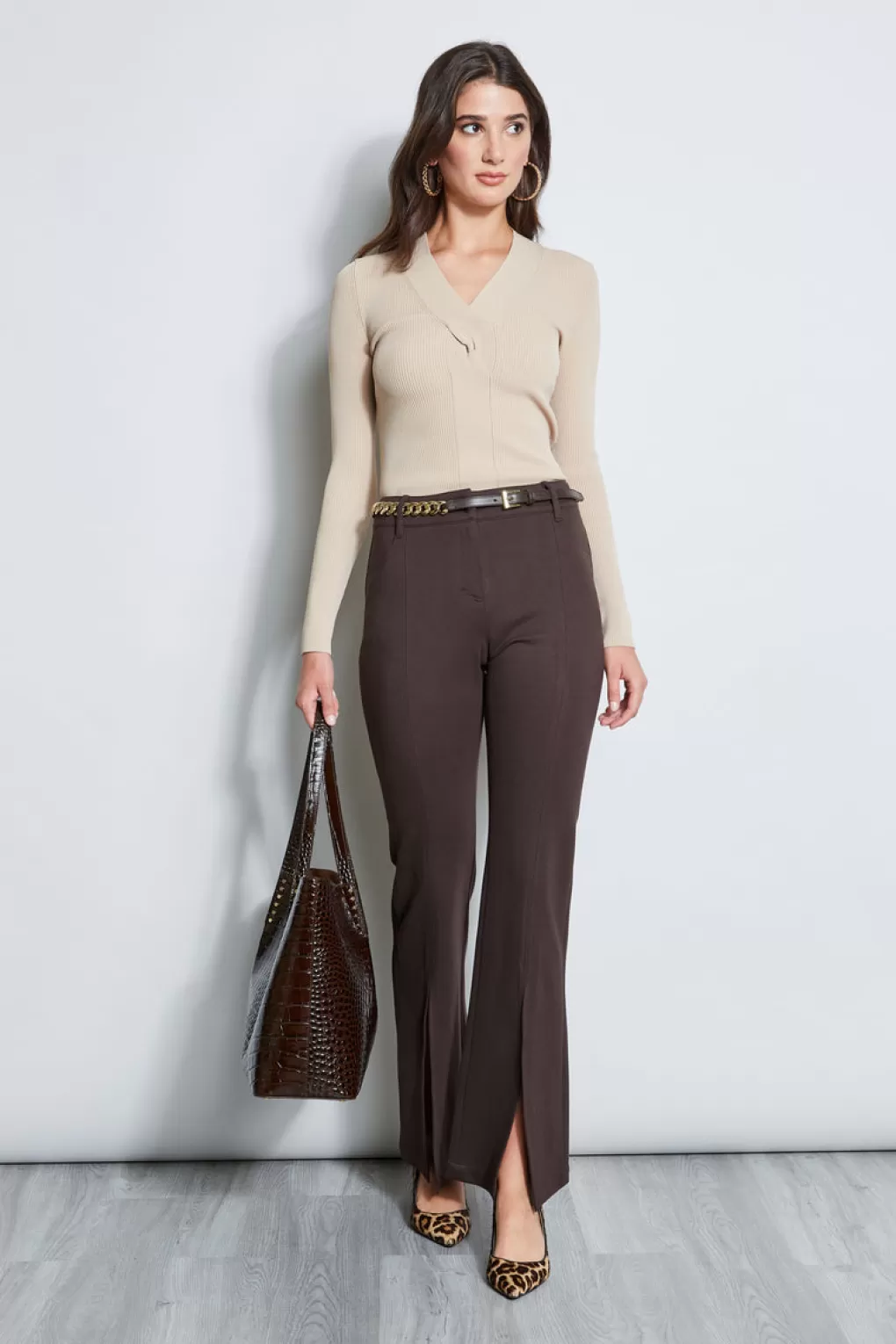 Cheap Elie Tahari Slit Front Knit Pant ESPRESSO