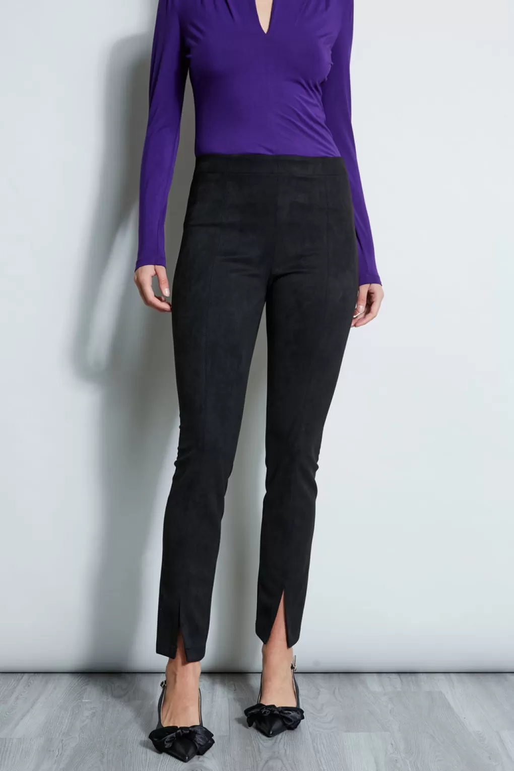 Hot Elie Tahari Slit Vegan Suede Leggings BLACK