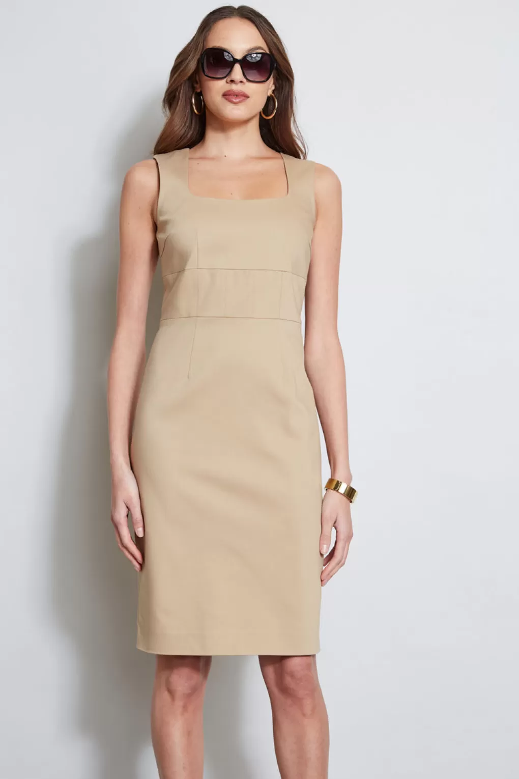 Shop Elie Tahari Square Neck Slim Dress SANDCASTLE