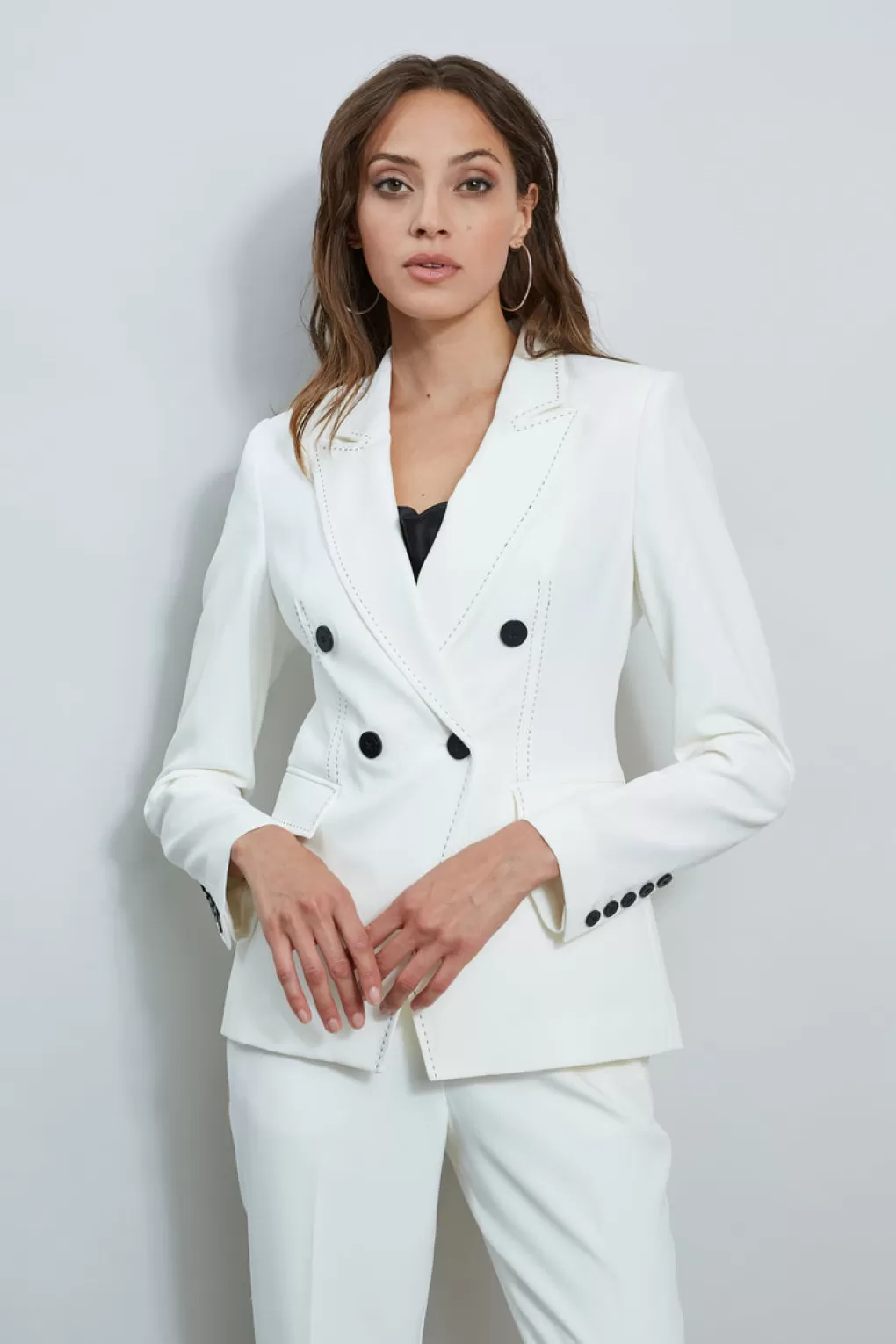 Clearance Elie Tahari Stitch Double Breasted Blazer Sky White