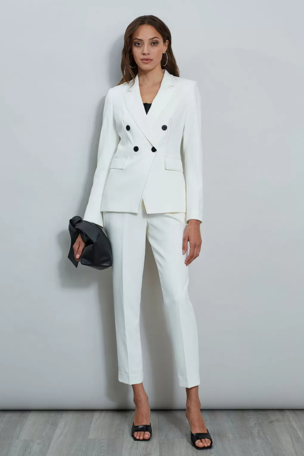 Clearance Elie Tahari Stitch Double Breasted Blazer Sky White