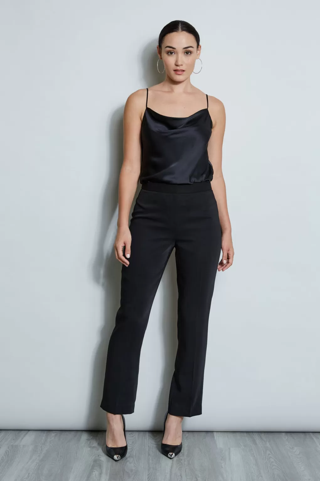 Best Sale Elie Tahari Straight Crepe Pant NOIR