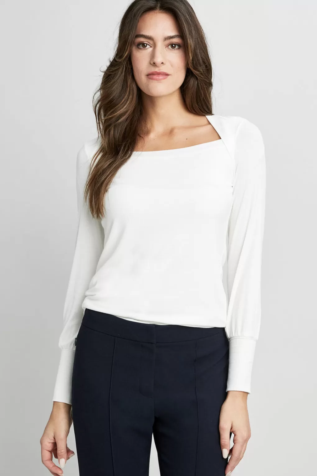 Best Elie Tahari Straight Neck Ribbed Knit Sky White