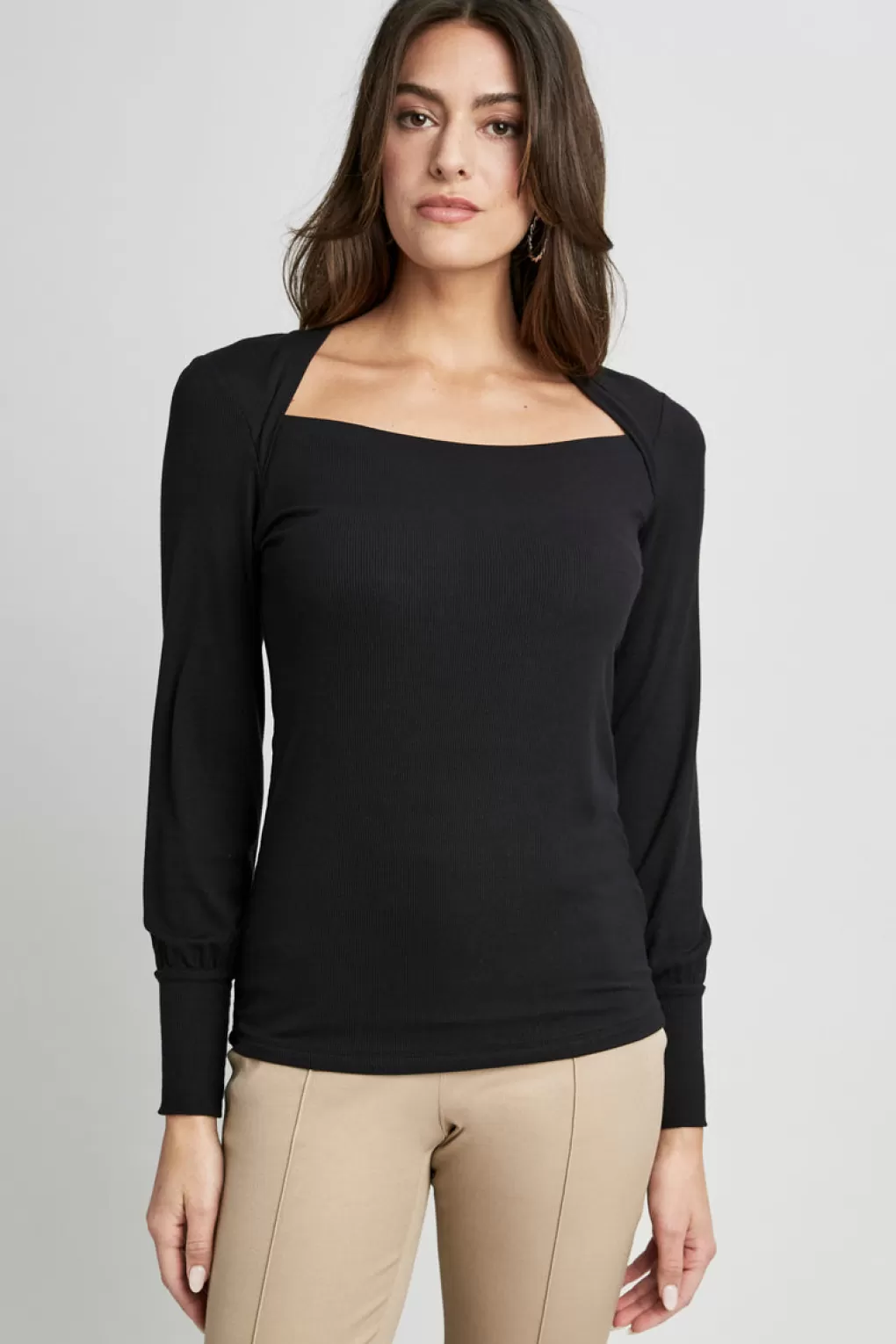 Cheap Elie Tahari Straight Neck Ribbed Knit Noir