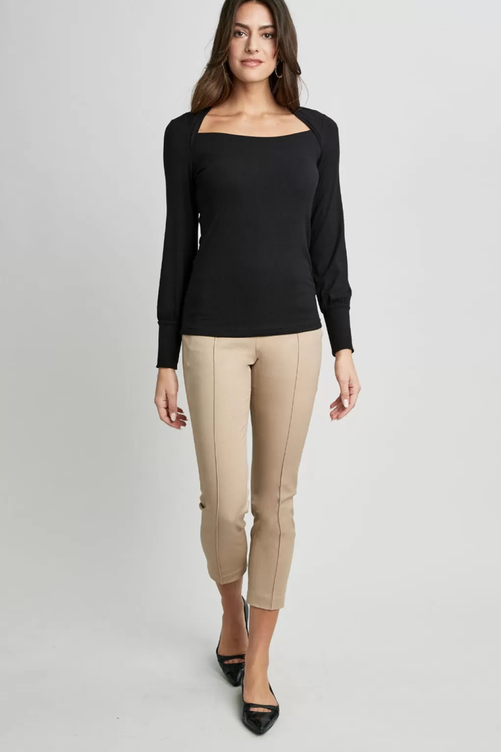 Cheap Elie Tahari Straight Neck Ribbed Knit Noir