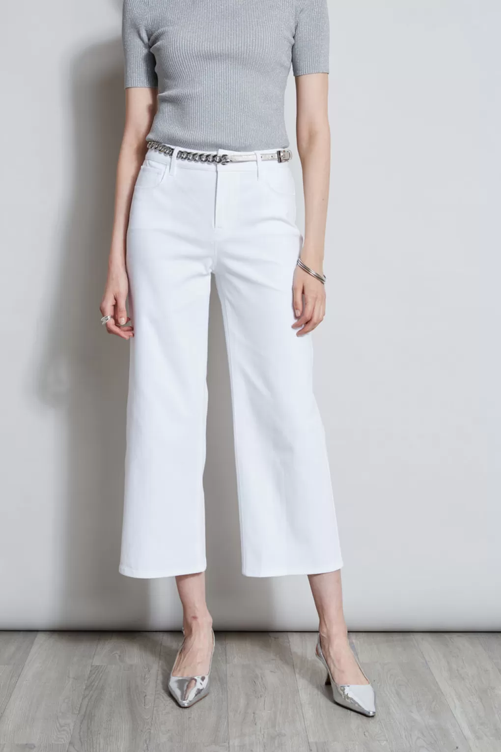 Sale Elie Tahari Stretch Denim Wide Leg Pant WHITE