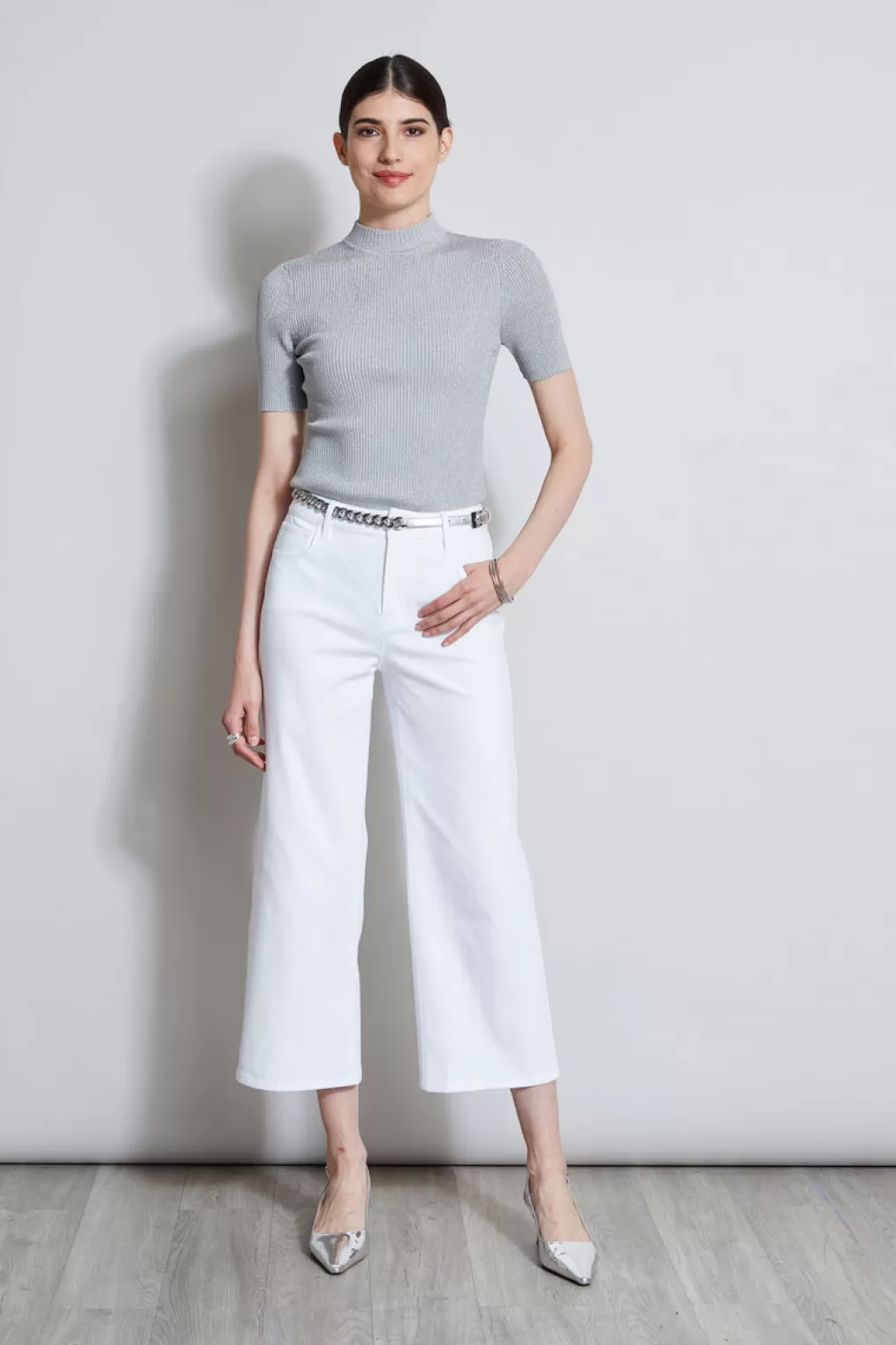 Sale Elie Tahari Stretch Denim Wide Leg Pant WHITE