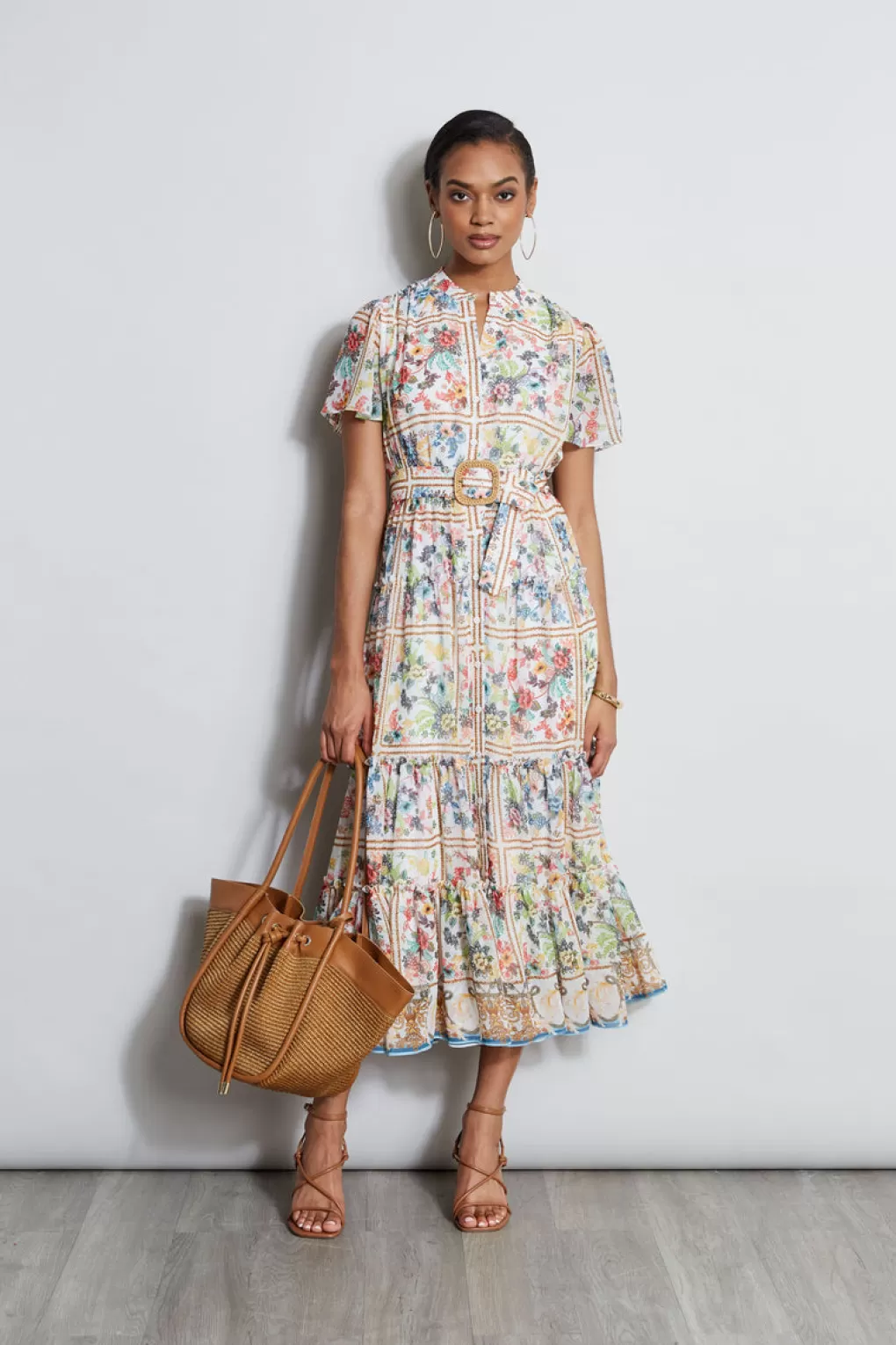 Clearance Elie Tahari Summer Palace Belted Dress SUMMER PALACE PRINT