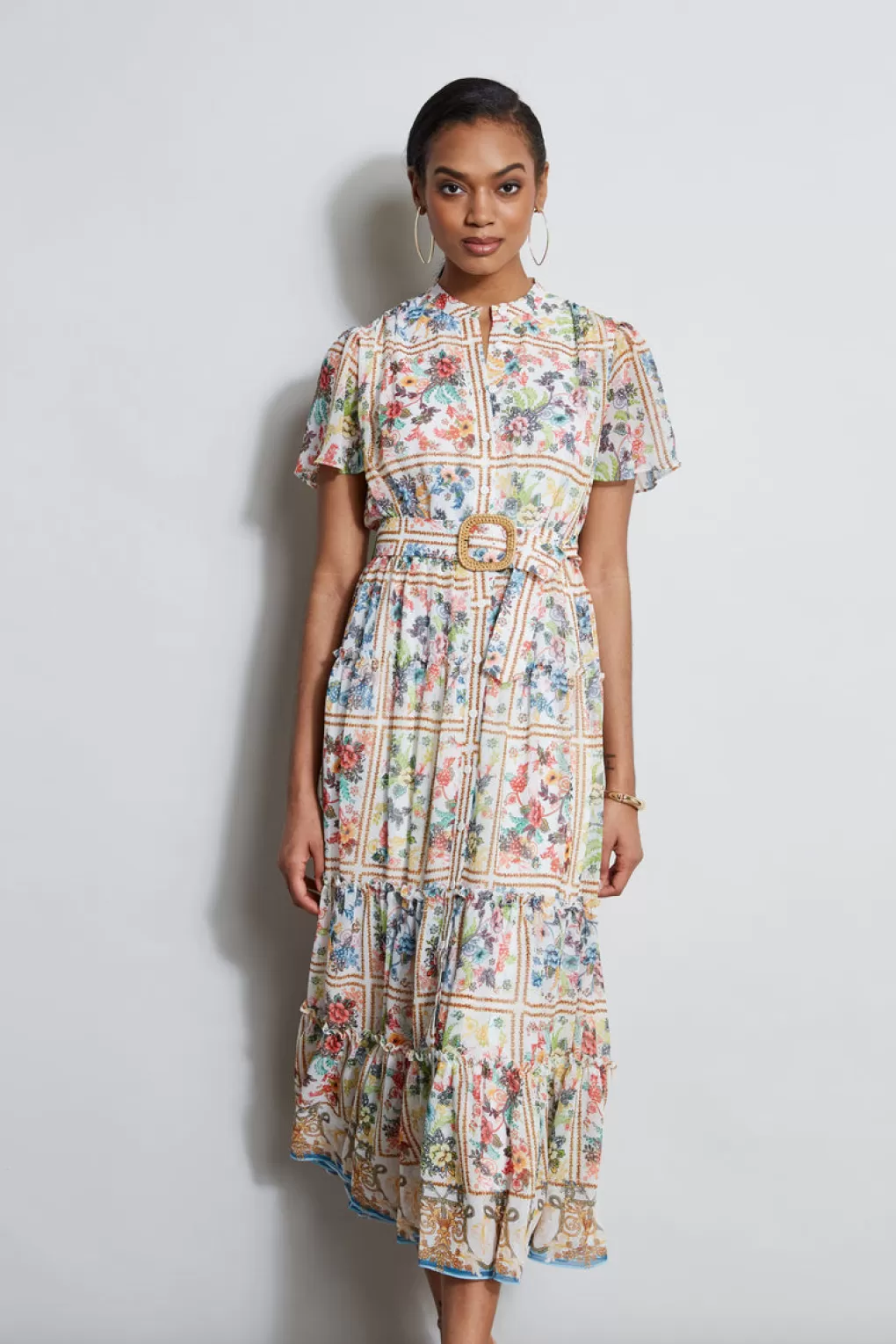 Clearance Elie Tahari Summer Palace Belted Dress SUMMER PALACE PRINT