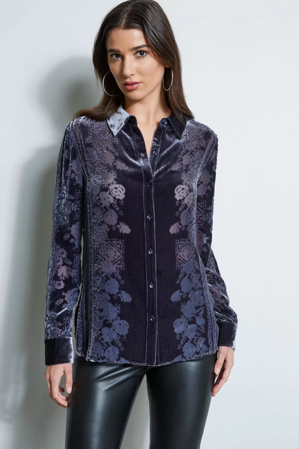 Store Elie Tahari Tapestry Velvet Burnout Shirt SLATE BLUE