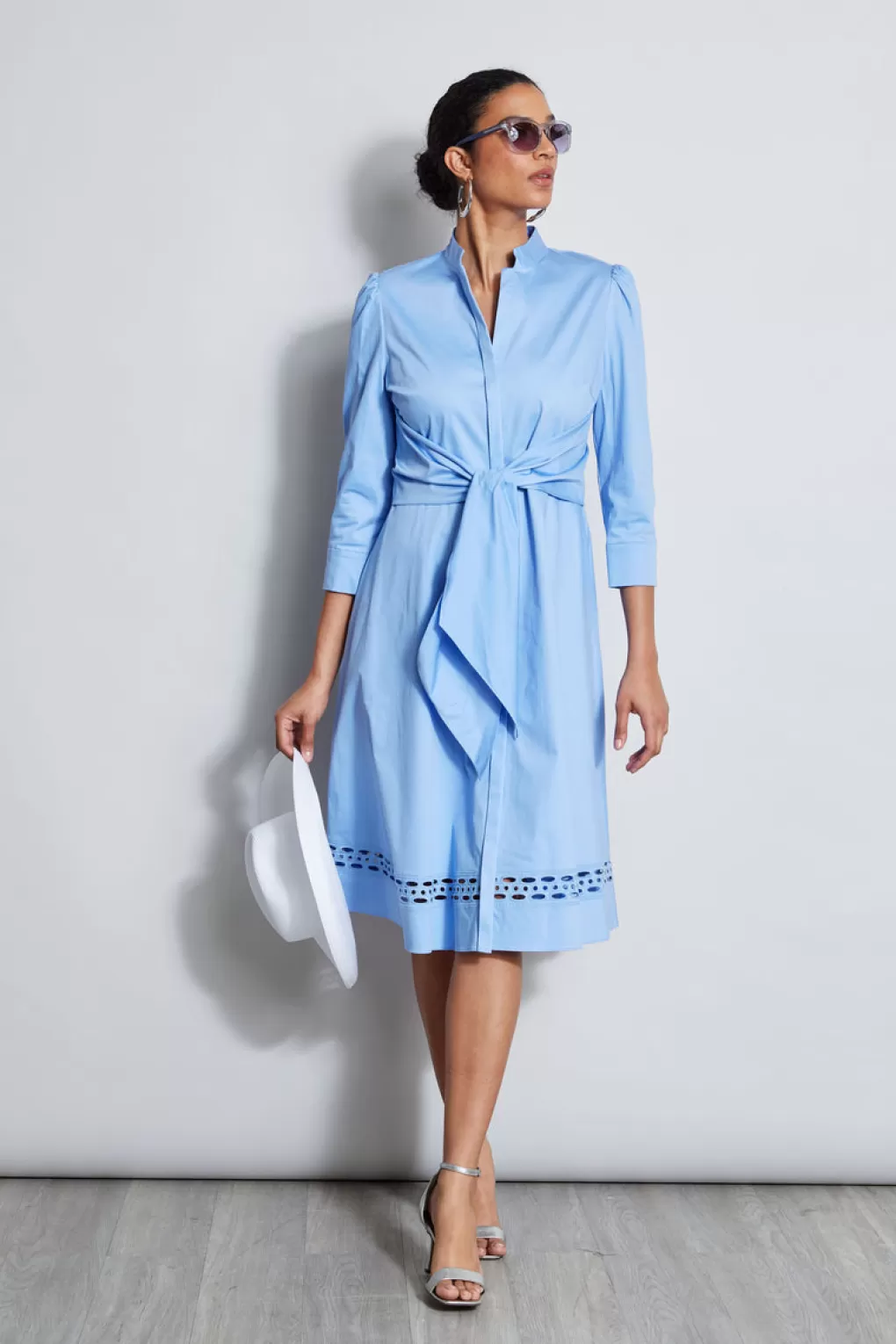 Flash Sale Elie Tahari Tie Cotton Midi Dress HORIZON BLUE