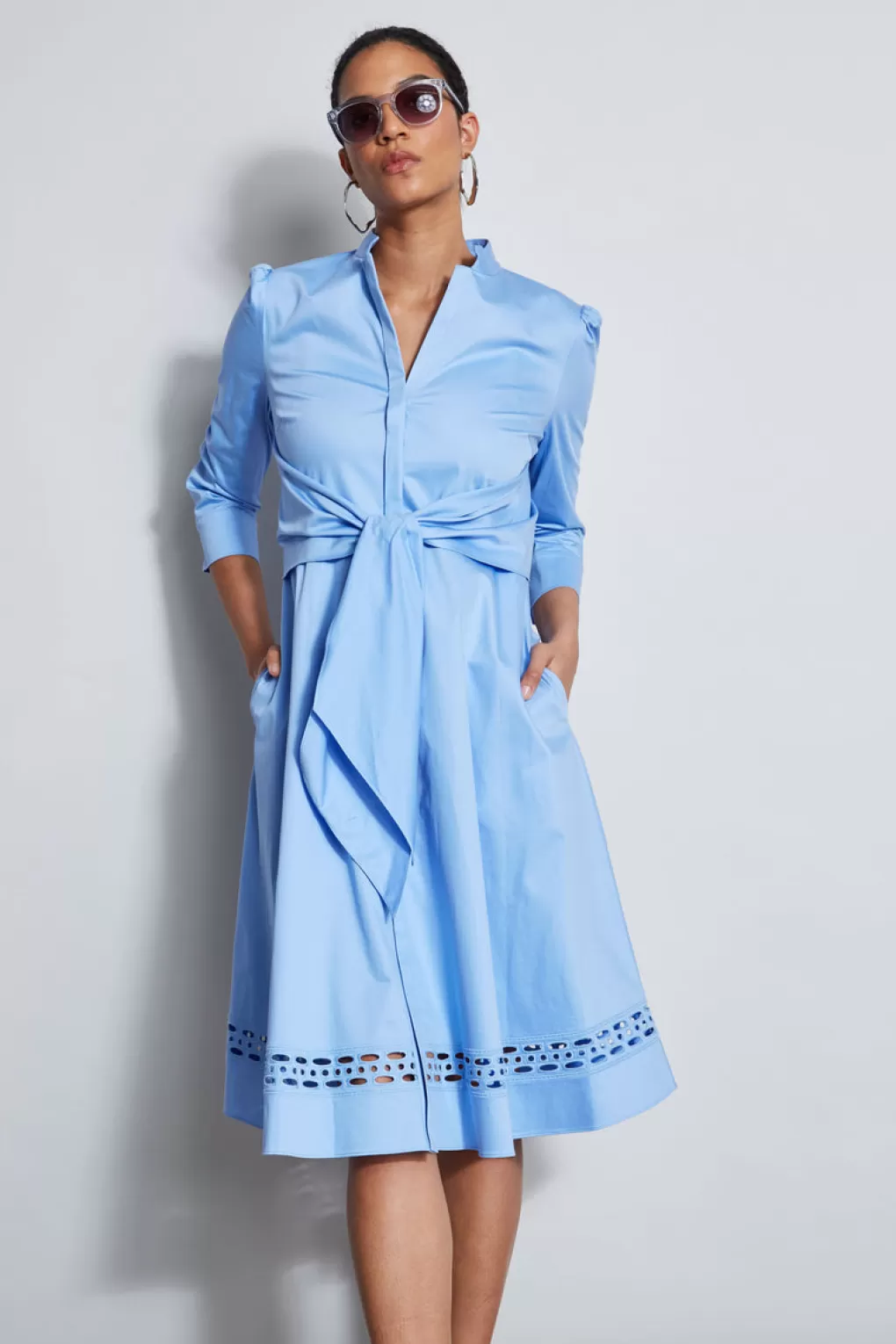 Flash Sale Elie Tahari Tie Cotton Midi Dress HORIZON BLUE