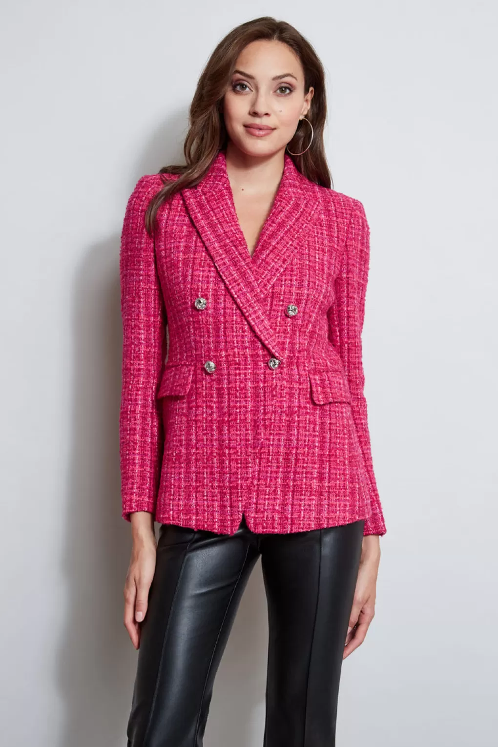 Best Elie Tahari Tweed Double Breasted Blazer ELECTRIC PINK