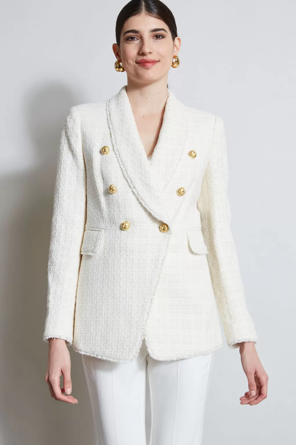 Best Elie Tahari Tweed Double Breasted Blazer FOAM