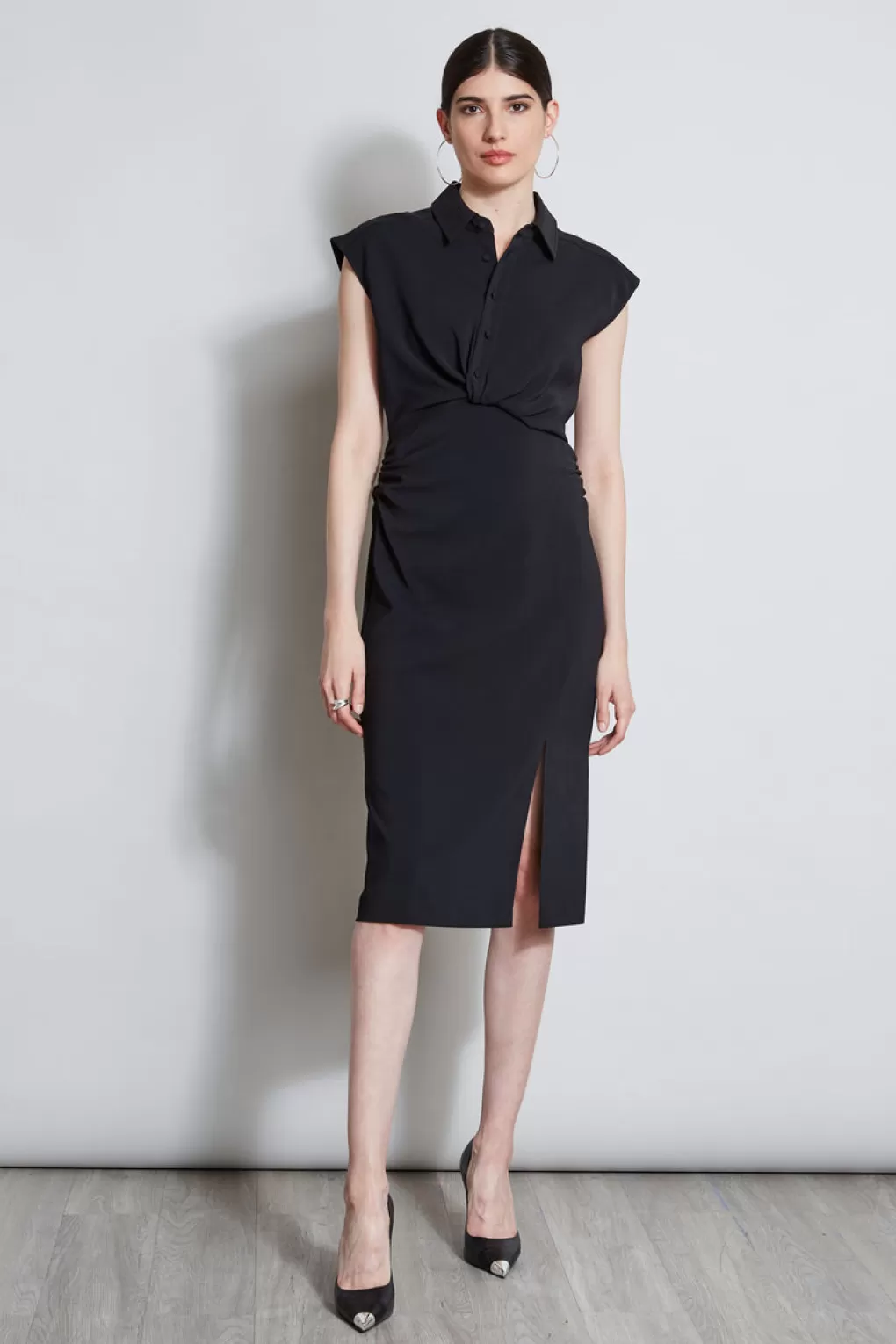 Best Sale Elie Tahari Twist Button Dress BLACK