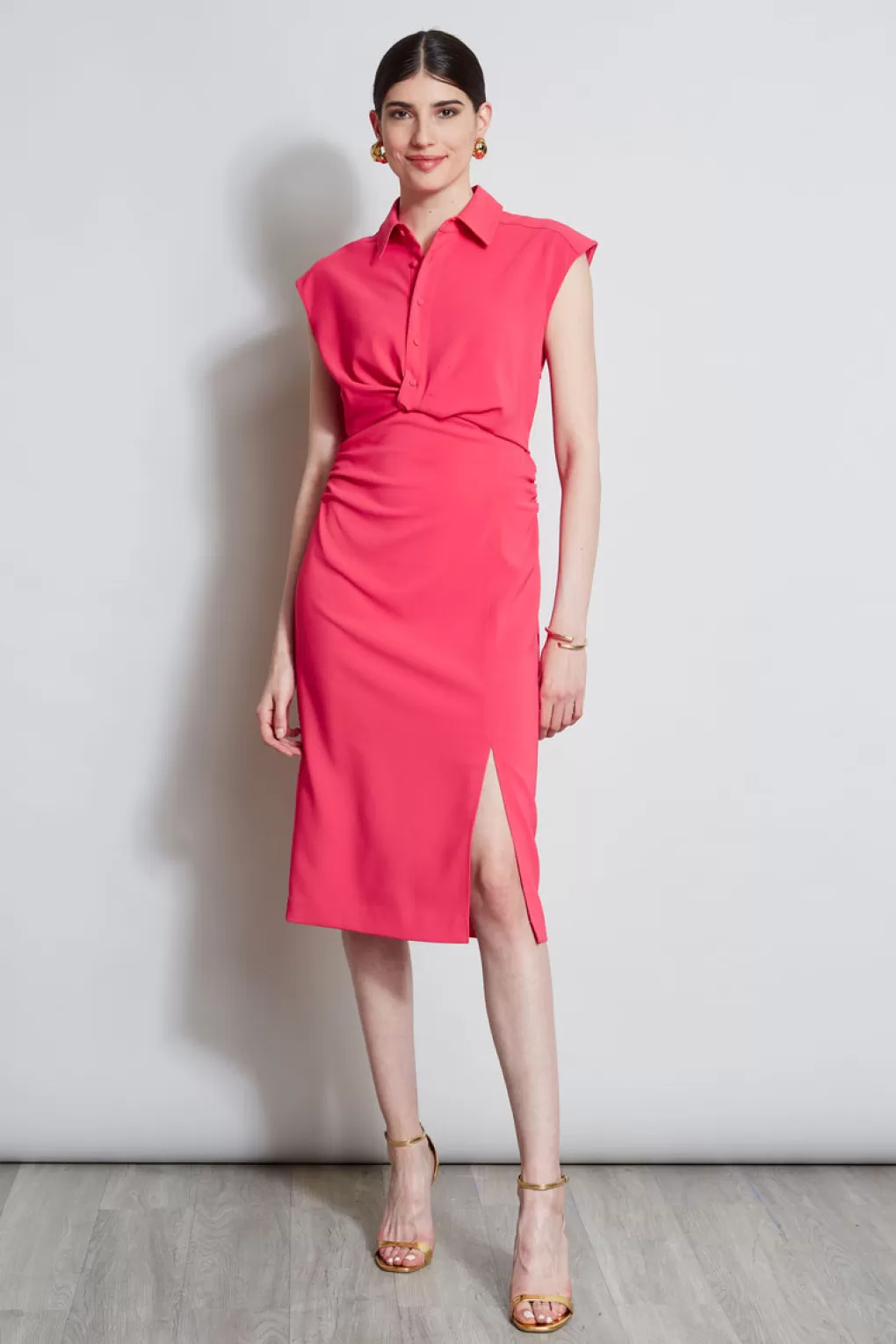 Shop Elie Tahari Twist Button Dress WILD STRAWBERRY