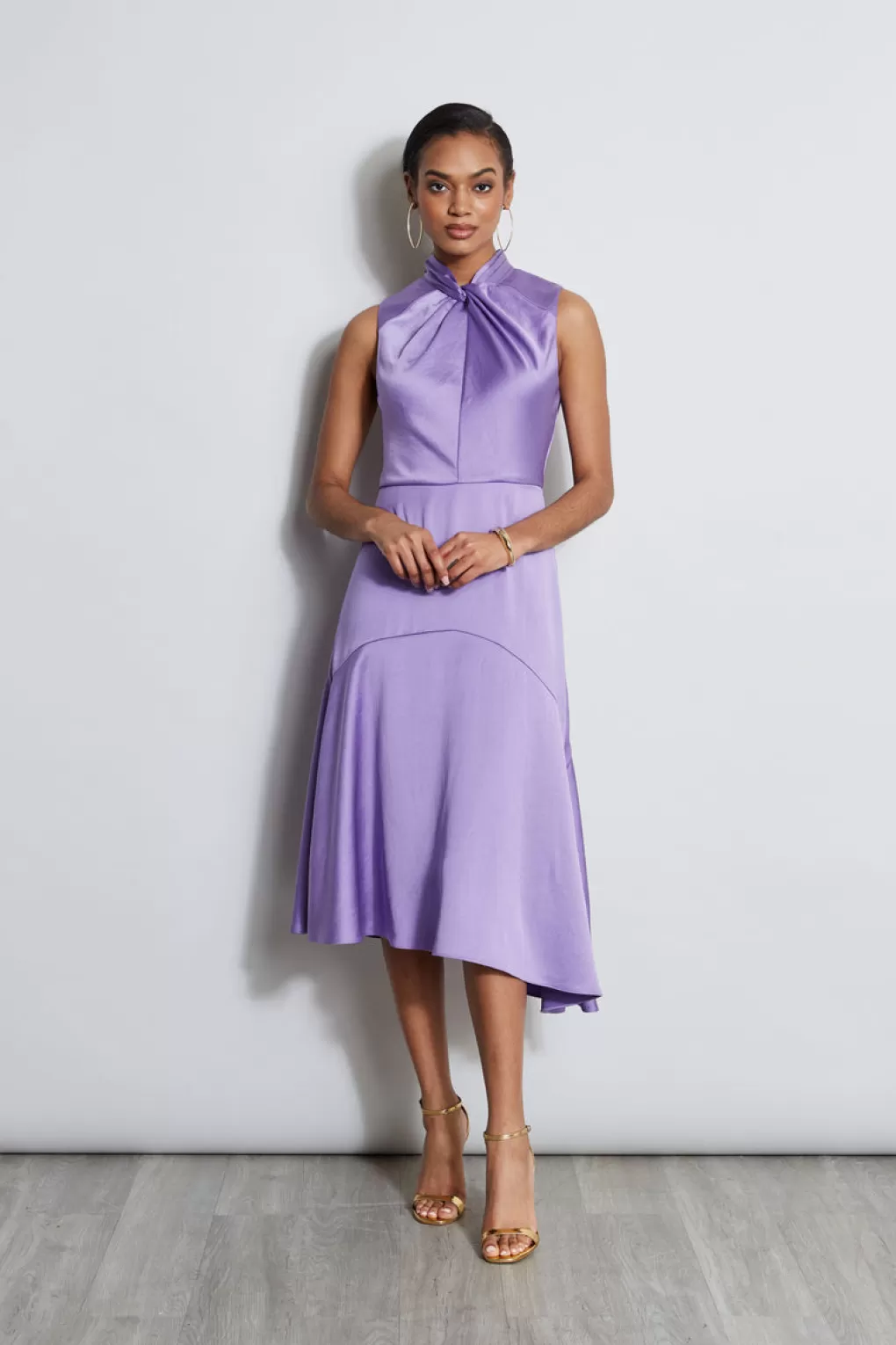 Hot Elie Tahari Twist Neck Satin Dress GRAPE