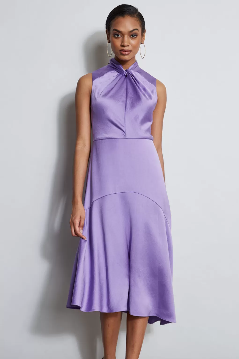 Hot Elie Tahari Twist Neck Satin Dress GRAPE