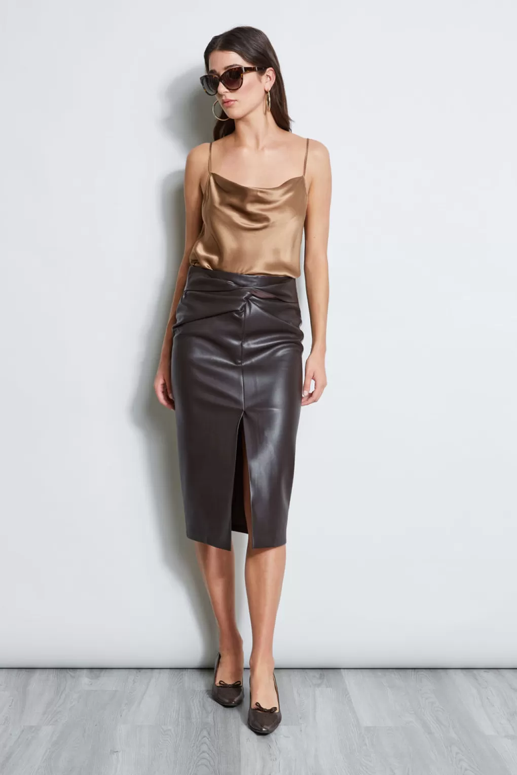 Store Elie Tahari Twist Vegan Leather Skirt ESPRESSO