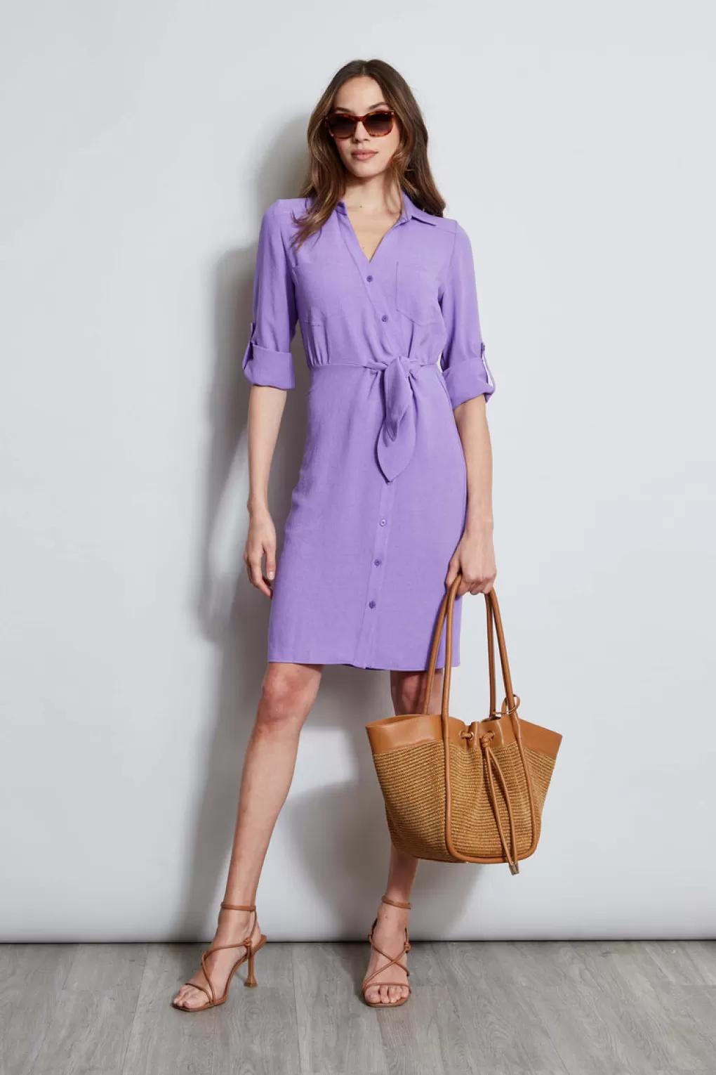 Shop Elie Tahari Utility Tie Shirt Dress GRAPE