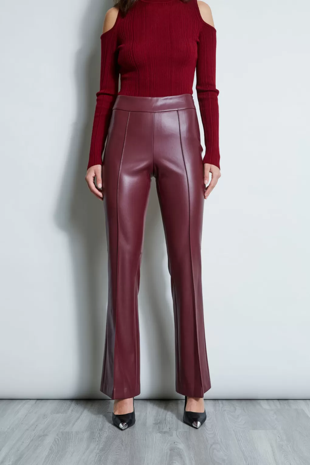 Hot Elie Tahari Vegan Leather Pant BURGUNDY