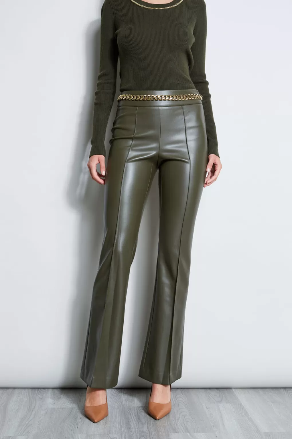 Shop Elie Tahari Vegan Leather Pant OLIVE