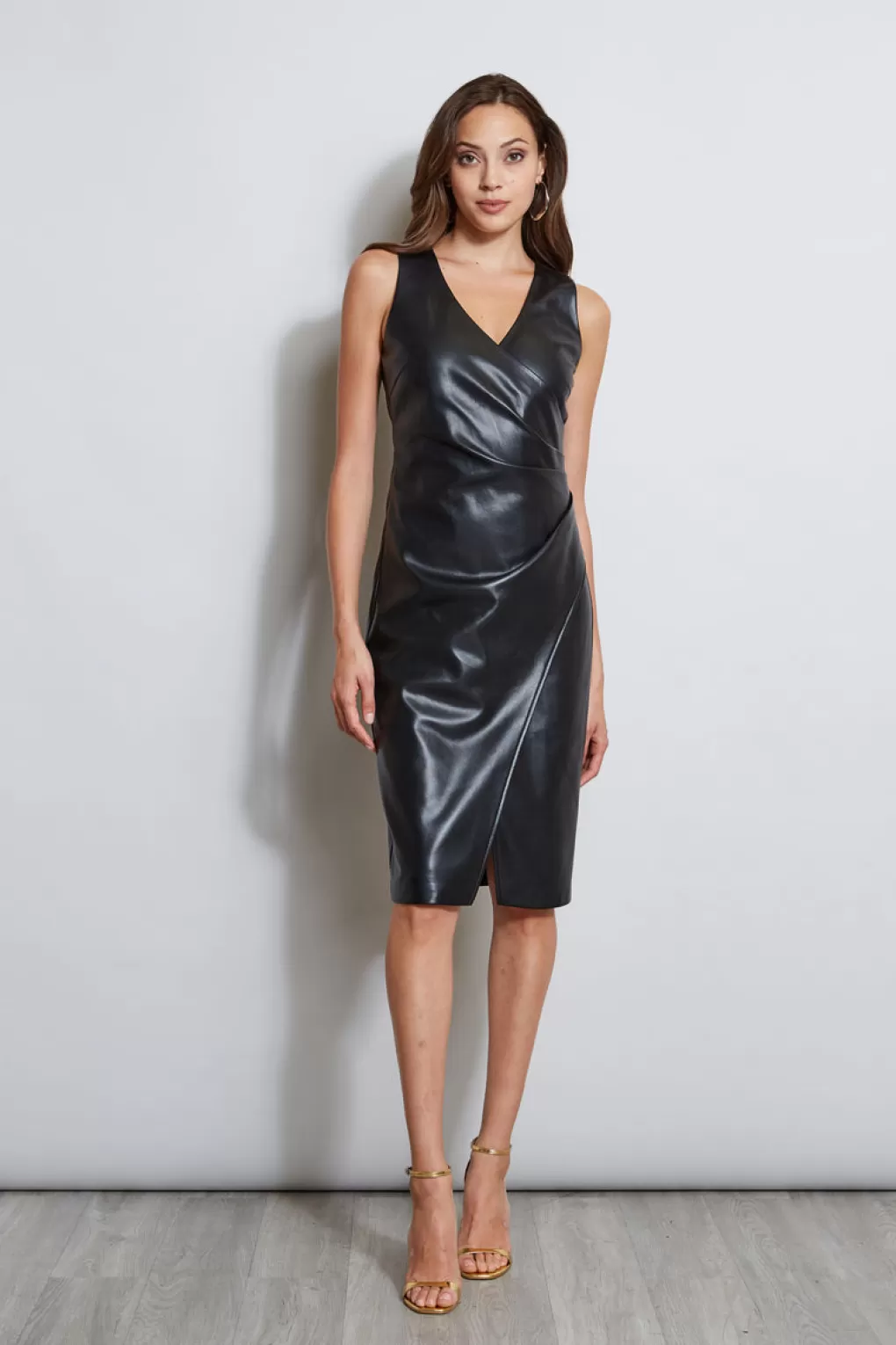 Cheap Elie Tahari Vegan Leather Ruched Wrap Dress NOIR