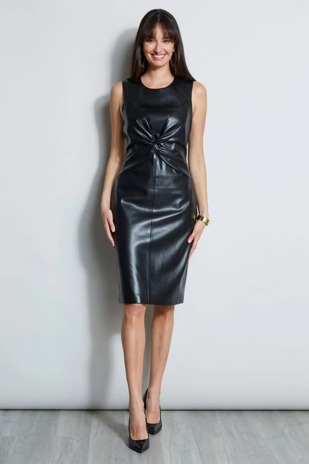 Hot Elie Tahari Vegan Leather Twist Dress NOIR