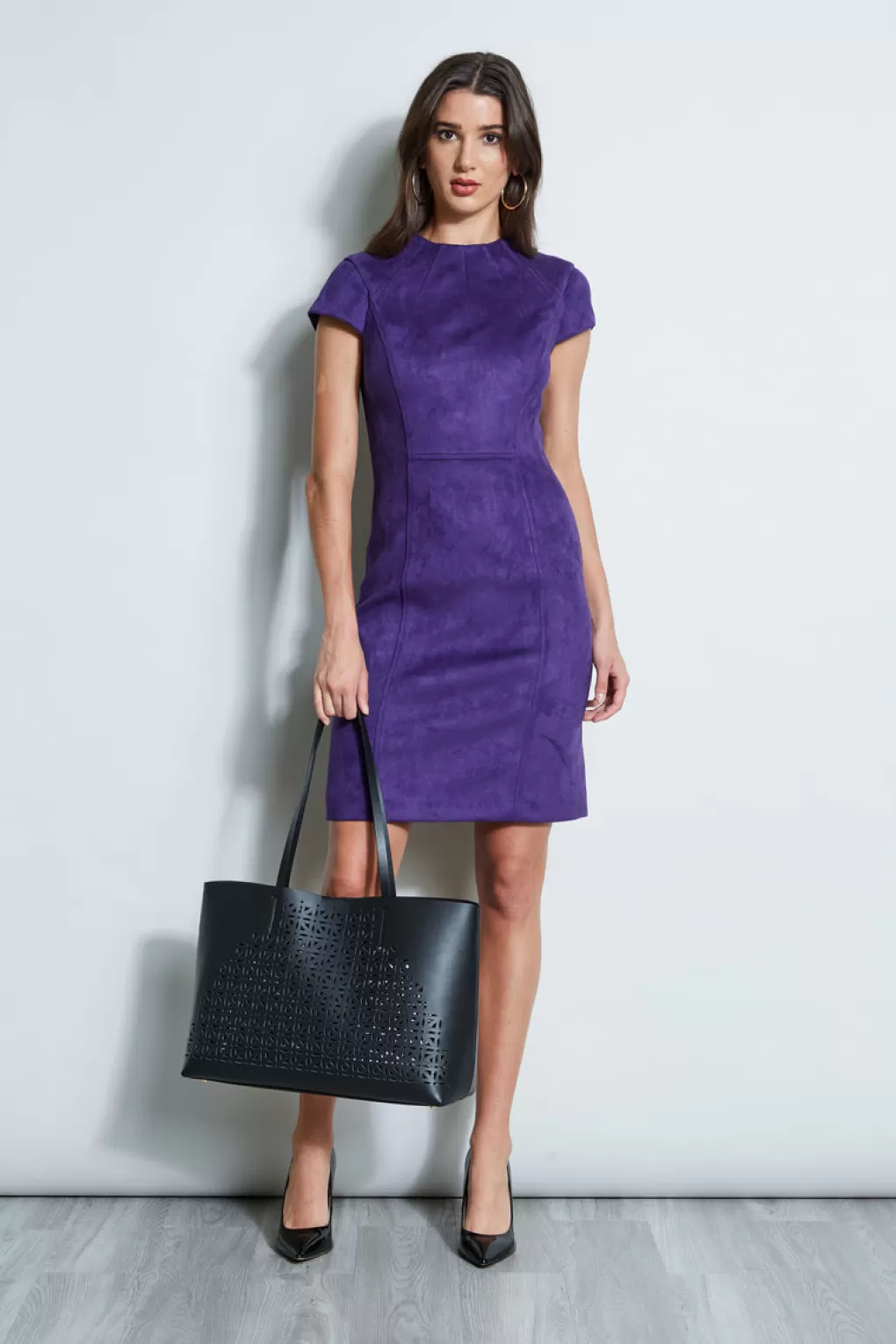 Hot Elie Tahari Vegan Suede Dart Dress WINTER PLUM