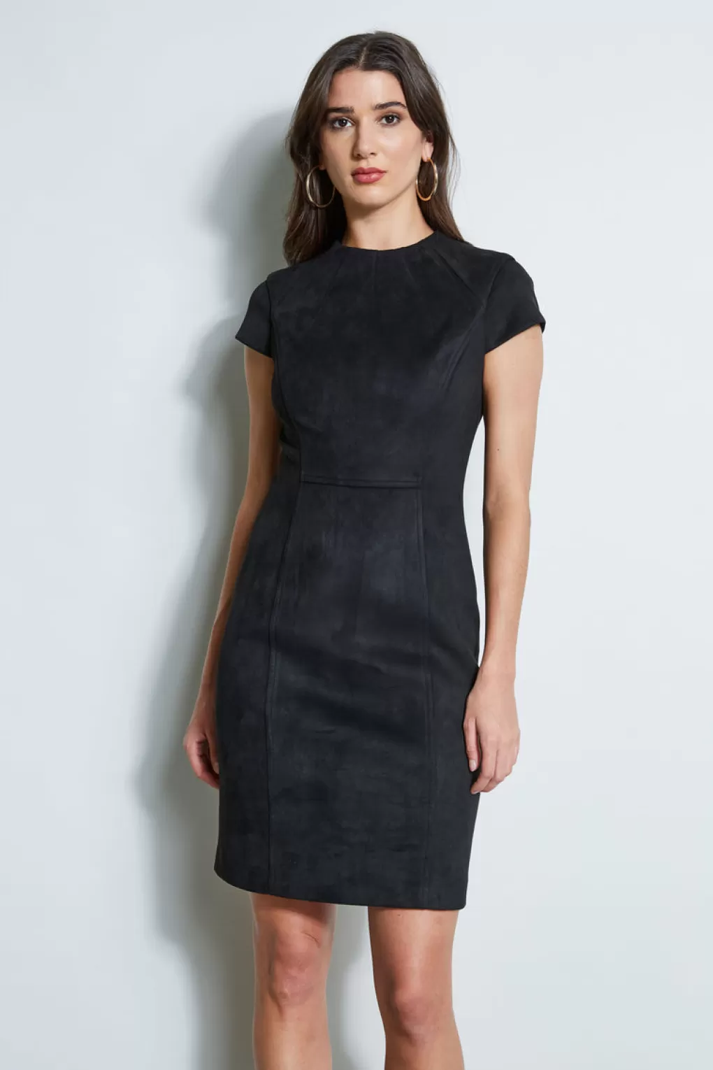 Hot Elie Tahari Vegan Suede Dart Dress BLACK