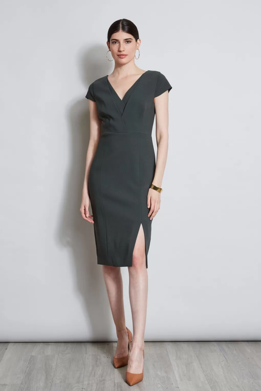 Flash Sale Elie Tahari V-Neck Crepe Dress Camouflage