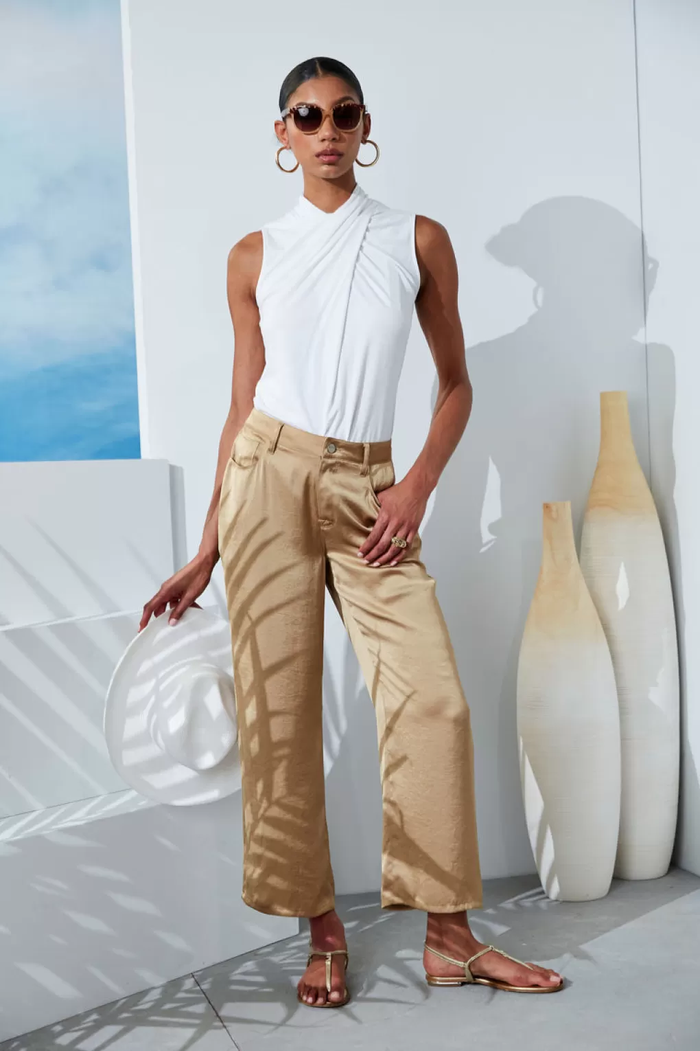 Store Elie Tahari Washed Satin Fluid Pant SANDCASTLE