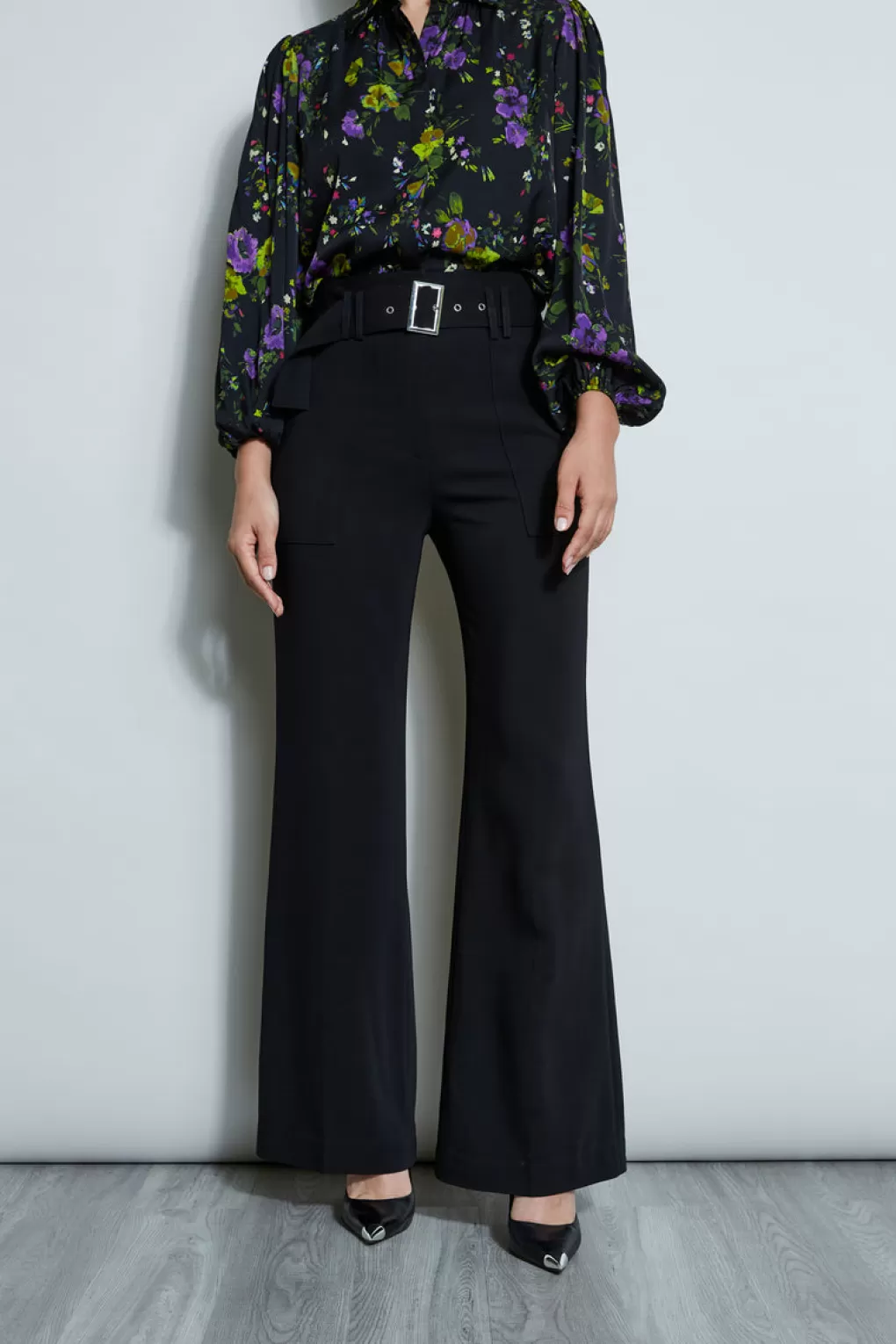 Sale Elie Tahari Wide Leg Belted Pant NOIR