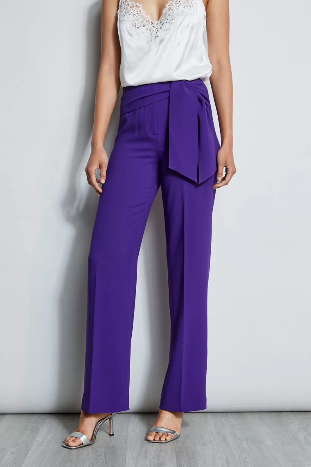 Best Sale Elie Tahari Wide Leg Sash Pant PLUM