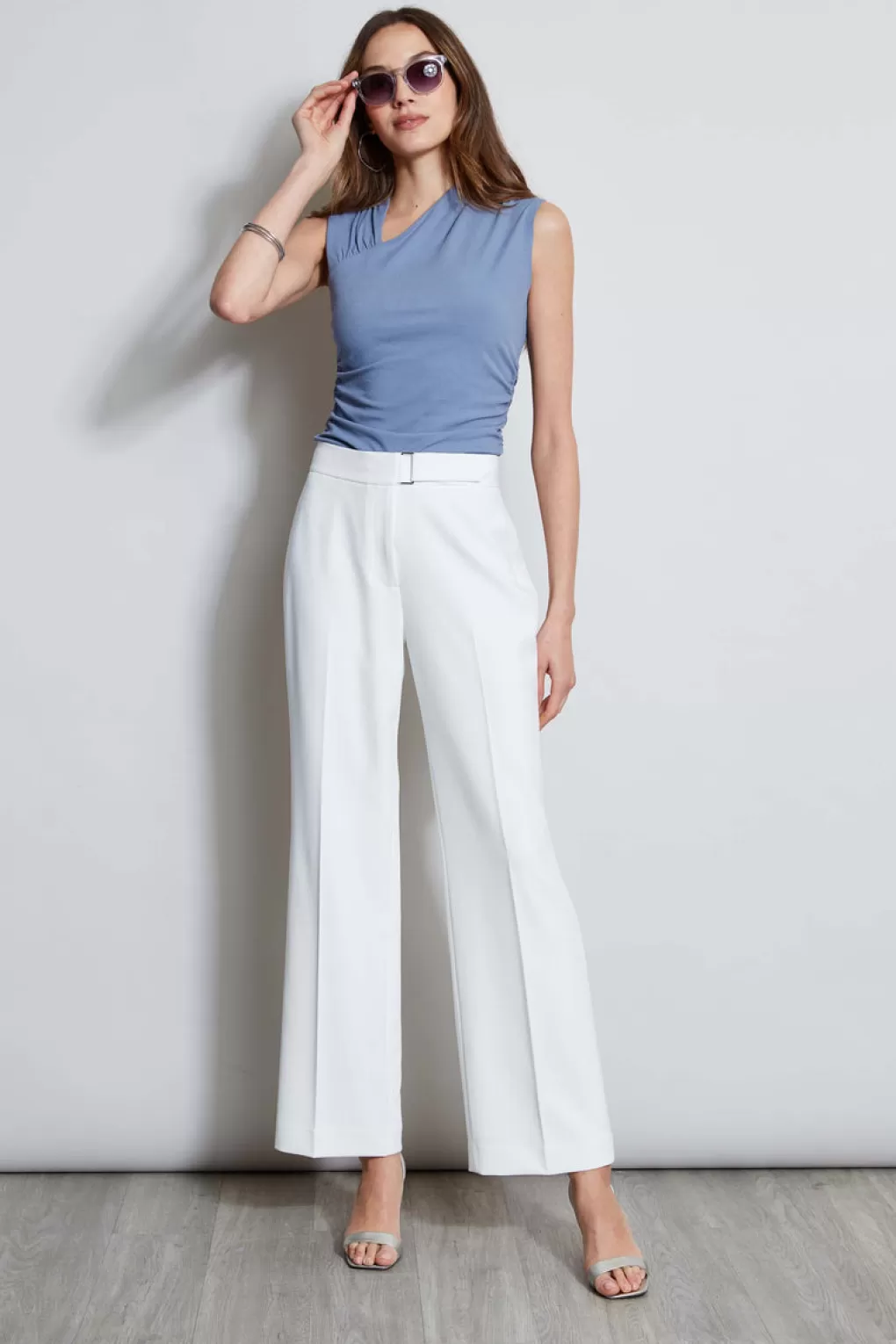 Shop Elie Tahari Wide Leg Self-Belt Pant Sky White