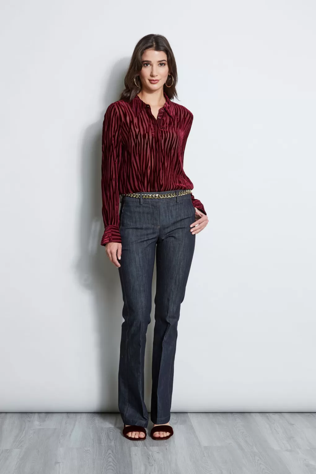 Discount Elie Tahari Zebra Burnout Velvet Shirt BORDEAUX