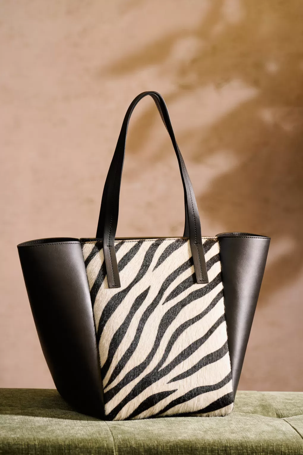 New Elie Tahari Zebra Calf Hair Tote BLACK-WHITE